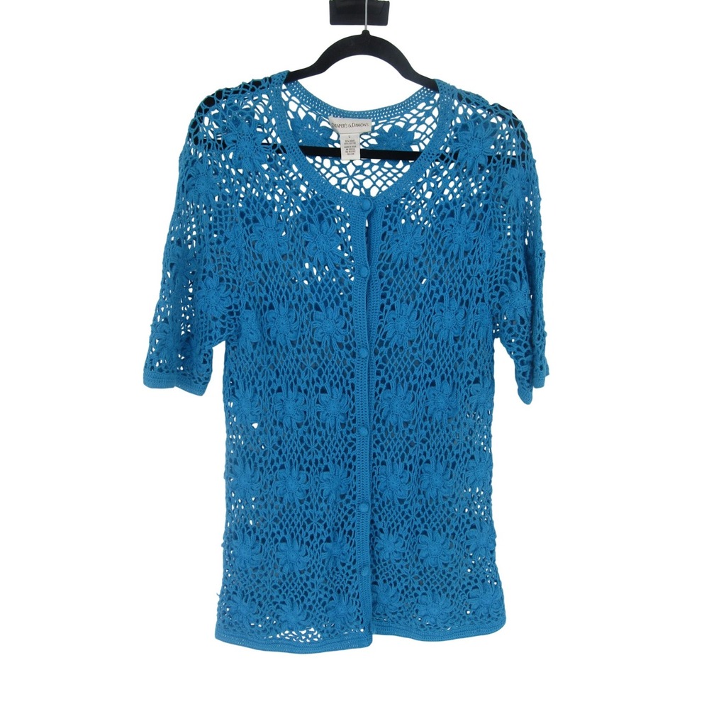 Draper's & Damon's Crochet Cardigan Large Fairy Floral Knit Boho Granola Cottage